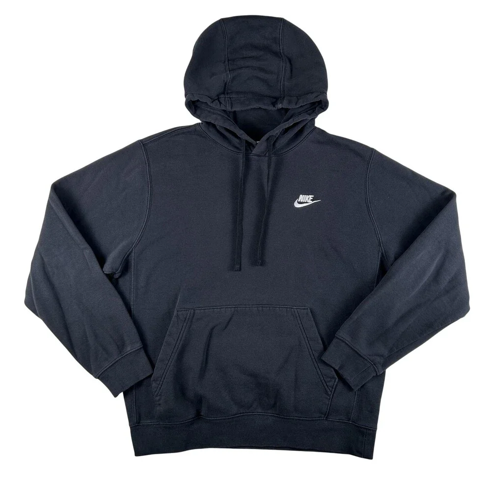 Nike Hoodie Mens Small Black Club Fleece Pullover Sweatshirt Swoosh Logo